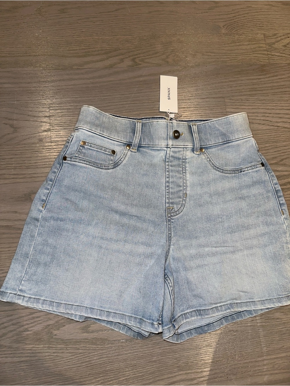 SPANX Light Wash High-Rise Denim Shorts
